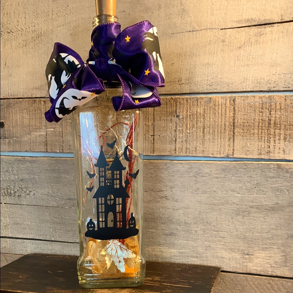 Halloween Glass Bottle with Purple Bow